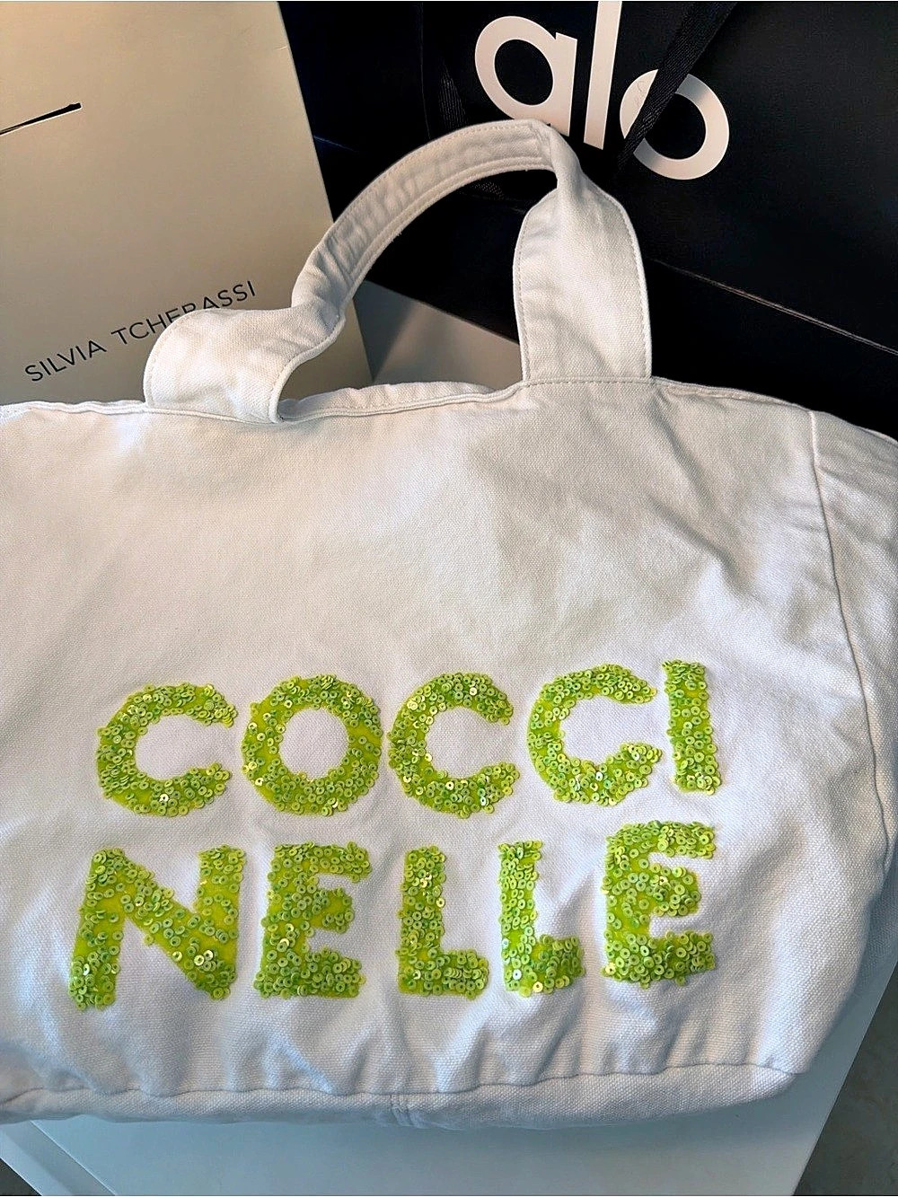Coccinelle Sequin Logo White Tote